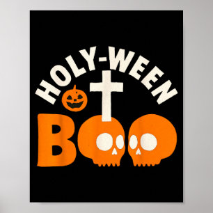 Poster Holy-ween Boo Croix et Crâne de Halloween Chrétien