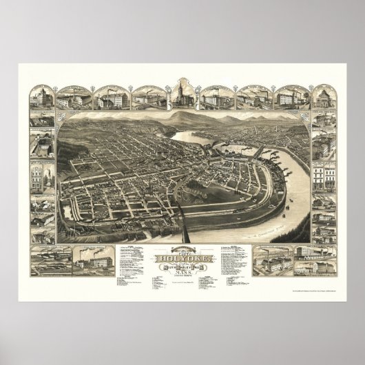 Poster Holyoke, MA Carte panoramique - 1881 (Devant)