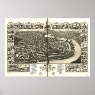 Poster Holyoke Massachusetts 1881 Carte panoramique antiq
