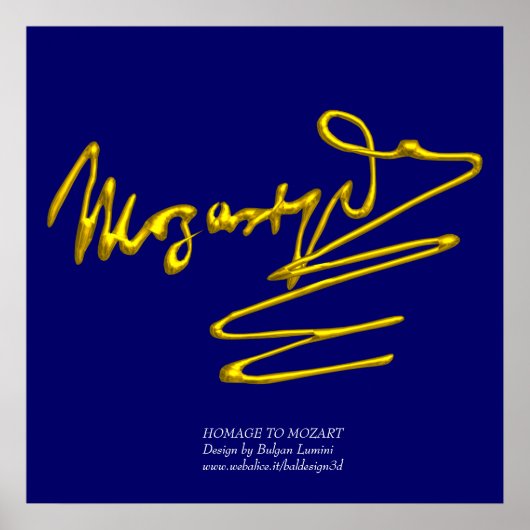Poster HOMAGE À MOZART Gold Signature Du Compositeur Blue (Devant)