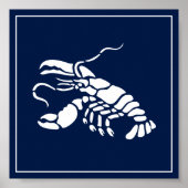 Poster Homard d'animal marin Bleu Blanc Côtier Nautique (Devant)