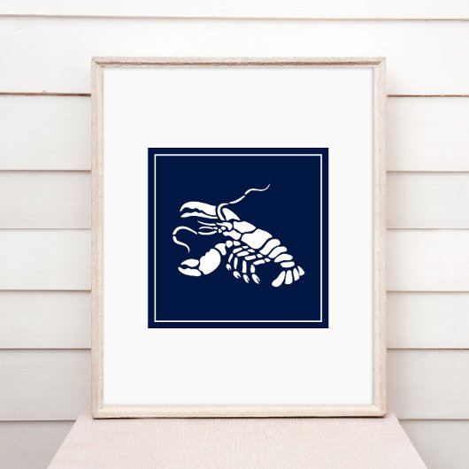 Poster Homard d'animal marin Bleu Blanc Côtier Nautique