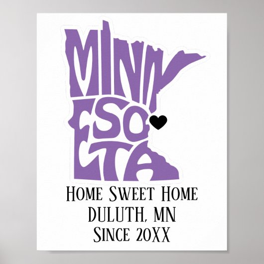 Poster Home Sweet Home Duluth, MN Purple State Map (Devant)