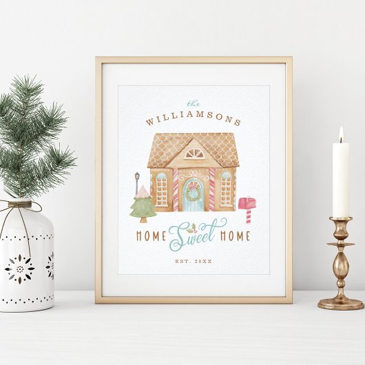 Poster Home Sweet Home Fun Aquarelle Gingerbread Maison