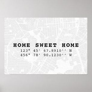 Poster Home Sweet Home  Mapper et coordonnées personnalis