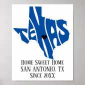 Poster Home Sweet Home San Antonio Texas Blue State Map (Devant)
