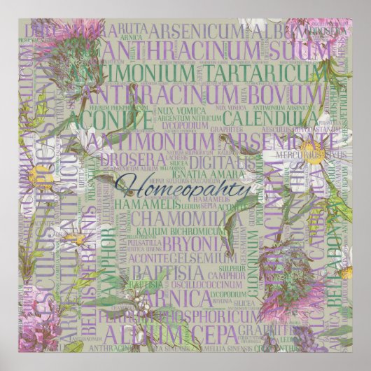 Poster Homéopathie - Art Word avec remèdes (Devant)