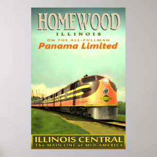 Poster HOMEWOOD Illinois Central Railroad PANAMA Limited