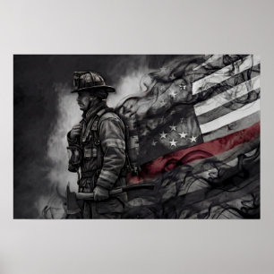 Poster Hommage aux pompiers américains Drapeau américain