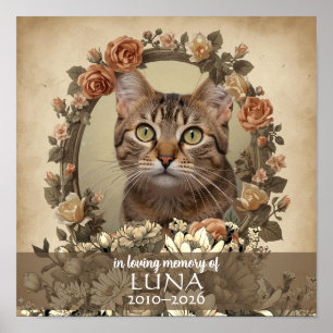 Poster Hommage Personnalisé avec Photo de Chat Floral Vin
