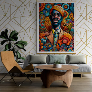 Poster Homme Afro-Américain Abstrait Psychedelica