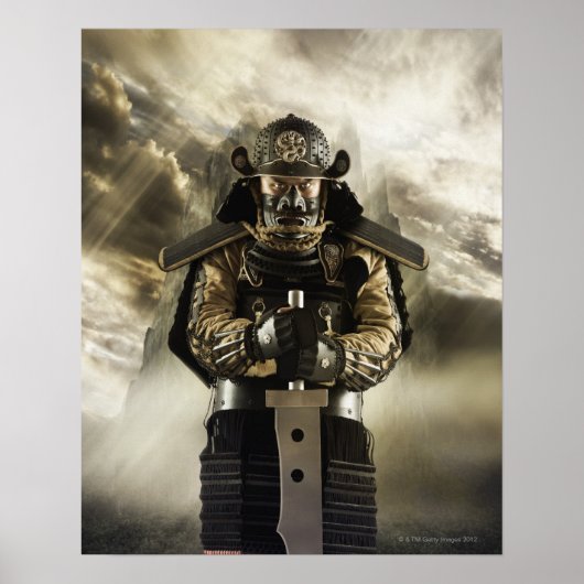 Poster Homme asiatique en armure samouraïe (Devant)