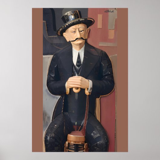 Poster Homme assis appuyé sur une canne (Devant)