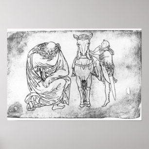 Poster Homme assis, Chevalier montant son cheval