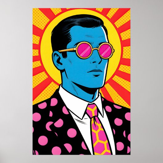 Poster Homme aux lunettes roses Pop Art (Devant)