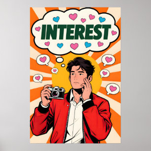 Poster Homme avec appareil photo Pop Art