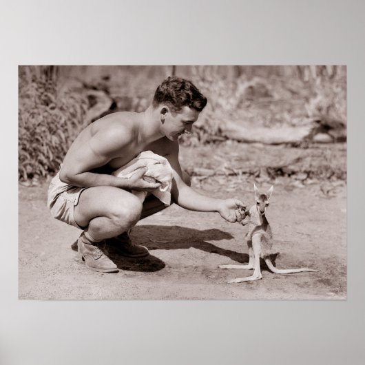 Poster Homme avec Baby Kangaroo (Devant)