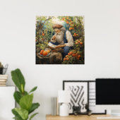 Poster Homme avec barbe grise lecture dans son jardin de (Bureau à domicile)