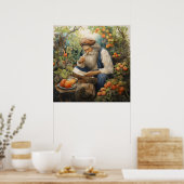 Poster Homme avec barbe grise lecture dans son jardin de (Cuisine)