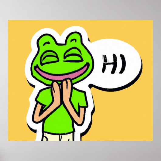 Poster Homme avec tête de grenouille souriante sur Jaune (Devant)