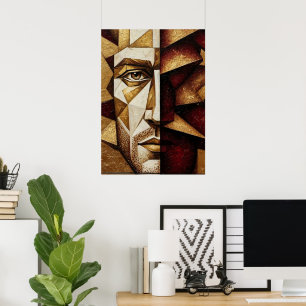 Poster Homme cubiste or Bourguignon - Abstrait texturé