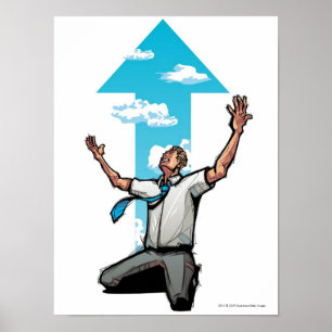 Poster Homme d'affaires agenouillé, flèche signe dans l'a