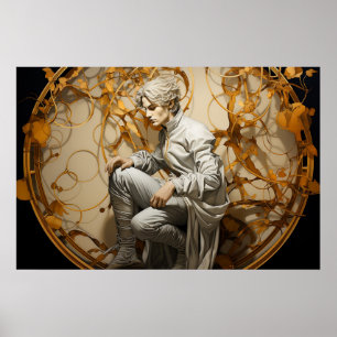 Poster Homme dans une peinture en bois doré