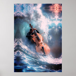 Poster Homme de musique surréaliste jouant du violoncelle