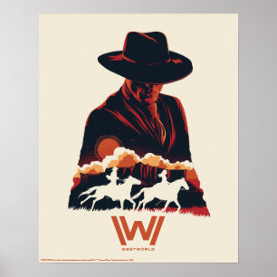 Poster Homme de Westworld   en silhouette noire de désert