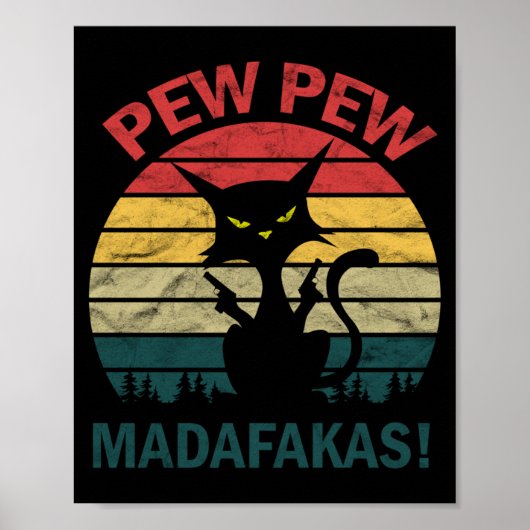 Poster Homme Drôle Chat Kitty Crazy Noir - Pew Pew (Devant)