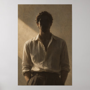 Poster Homme en chemise blanche avec ombre dramatique fig