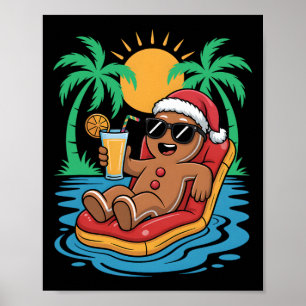 Poster Homme en pain d'épices Noël en juillet Été Piscine