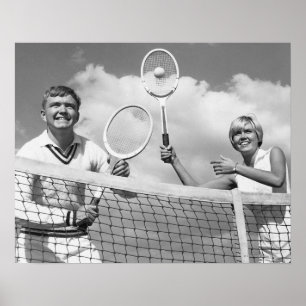 Poster Homme et femme jouant au tennis