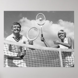 Poster Homme et femme jouant au tennis