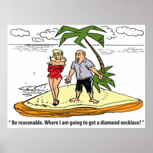 Poster Homme et femme sur l'île du désert, Vintage amusan