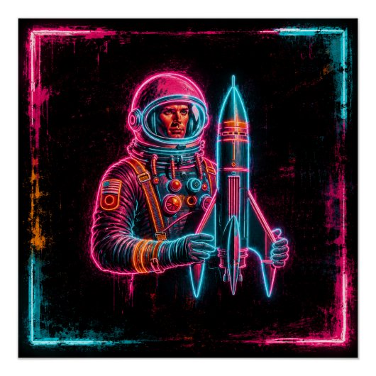 Poster Homme-fusée astronaute (Devant)