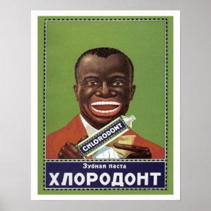 Poster Homme heureux avec du dentifrice, propagande sovié