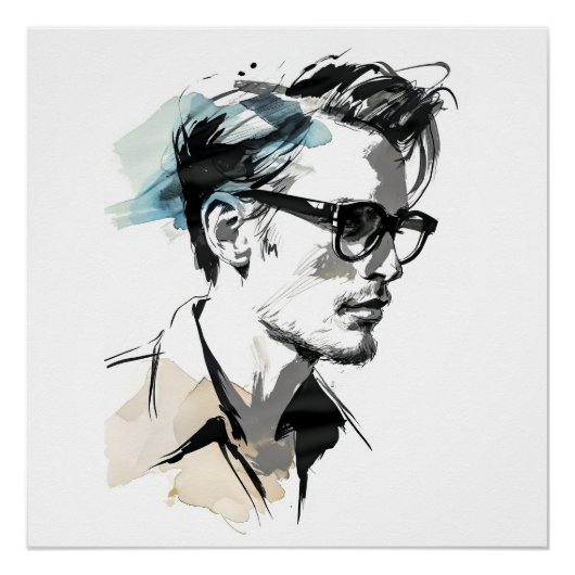 Poster Homme Hipster Dessinant (Devant)