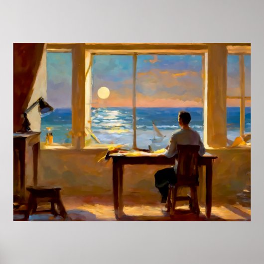 Poster Homme regardant la mer (Devant)