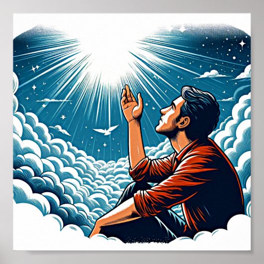 Poster Homme regardant vers le ciel PARLER À gOD (Devant)