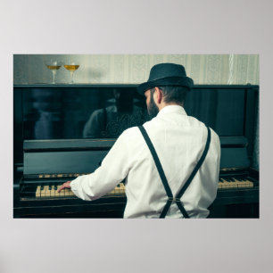 Poster Homme rétro jouant du piano et fumant
