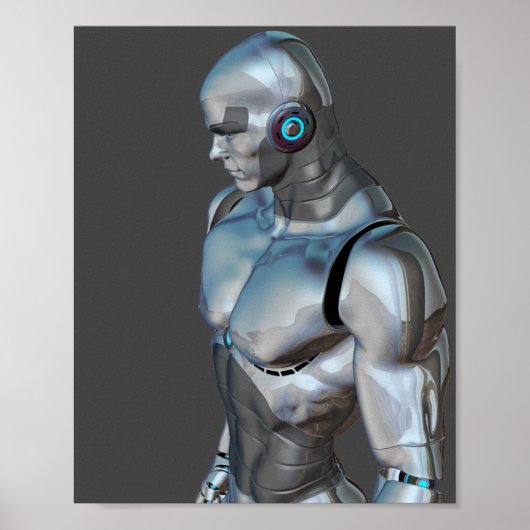 Poster homme robot musculaire cyborg androïde (Devant)