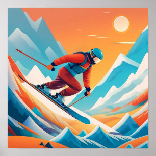 Poster Homme Ski Sur Une Montagne - Art Print
