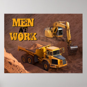 Poster Hommes au tracteur de travail et au camion à benne