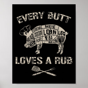 Poster Hommes Drôle Butt Aime Rub Viande Barbecue Fumeur