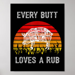 Poster Hommes Drôle Butt Aime Rub Viande Barbecue Fumeur 