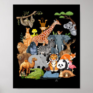 Poster Hommes Femmes Et Enfants Animaux Zoo Day Party Cut