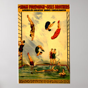 Poster Hommes plongeant dans la piscine Vintage 1898 Post