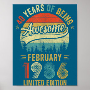 Poster Hommes Vintage Février 1986 Vieux 40ème