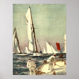 Poster Hommes vintages de voiliers naviguant Willy